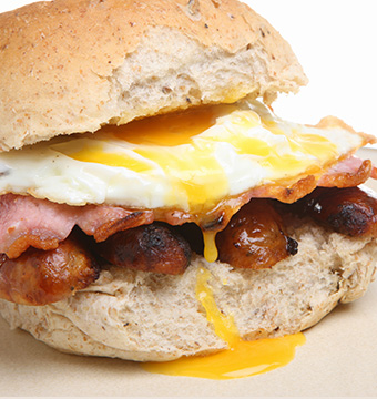 A tantalising breakfast bun with eggs, bacon and sausage